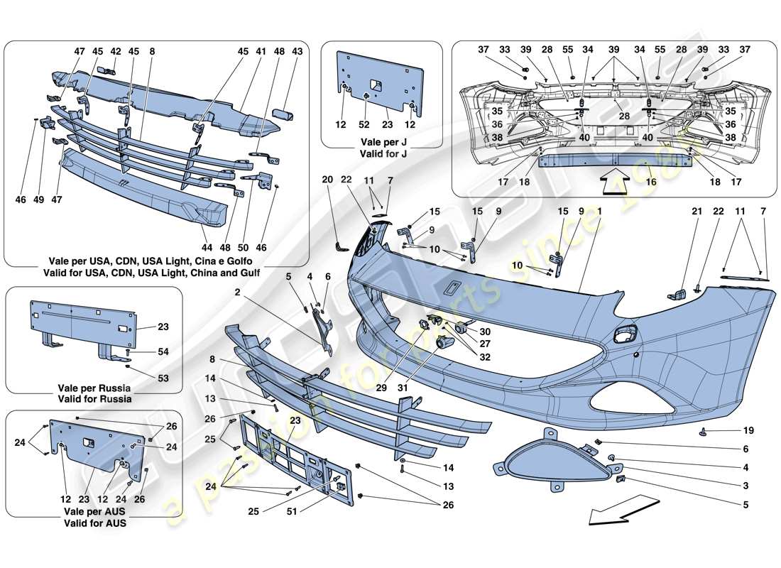 ferrari california t (europe) front bumper parts diagram