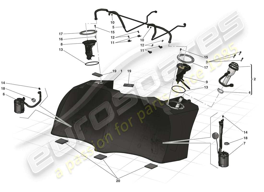 ferrari laferrari (europe) fuel tank - filler neck and pumps parts diagram