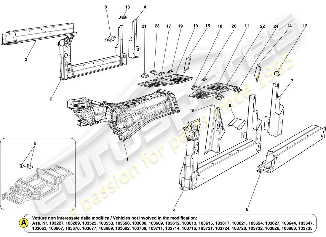 ferrari california (europe) centre structures and chassis box sections parts diagram