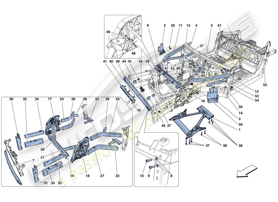 ferrari f12 berlinetta (rhd) structures and elements, front of vehicle parts diagram