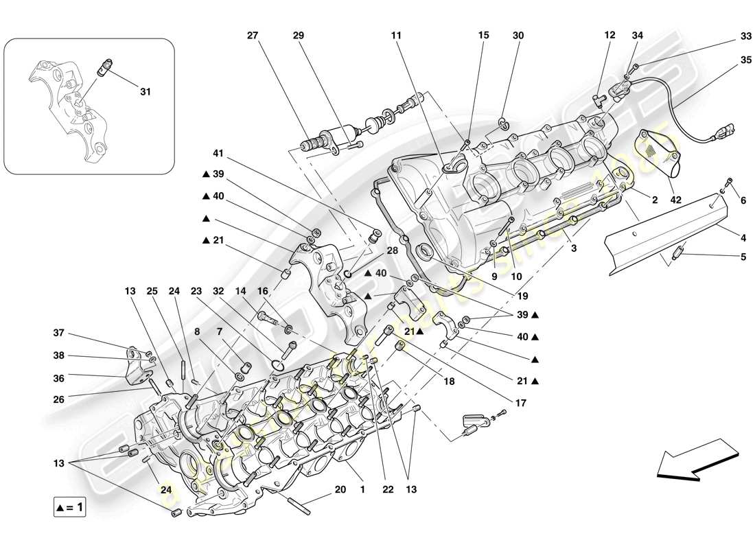 ferrari f430 scuderia spider 16m (europe) left hand cylinder head part diagram