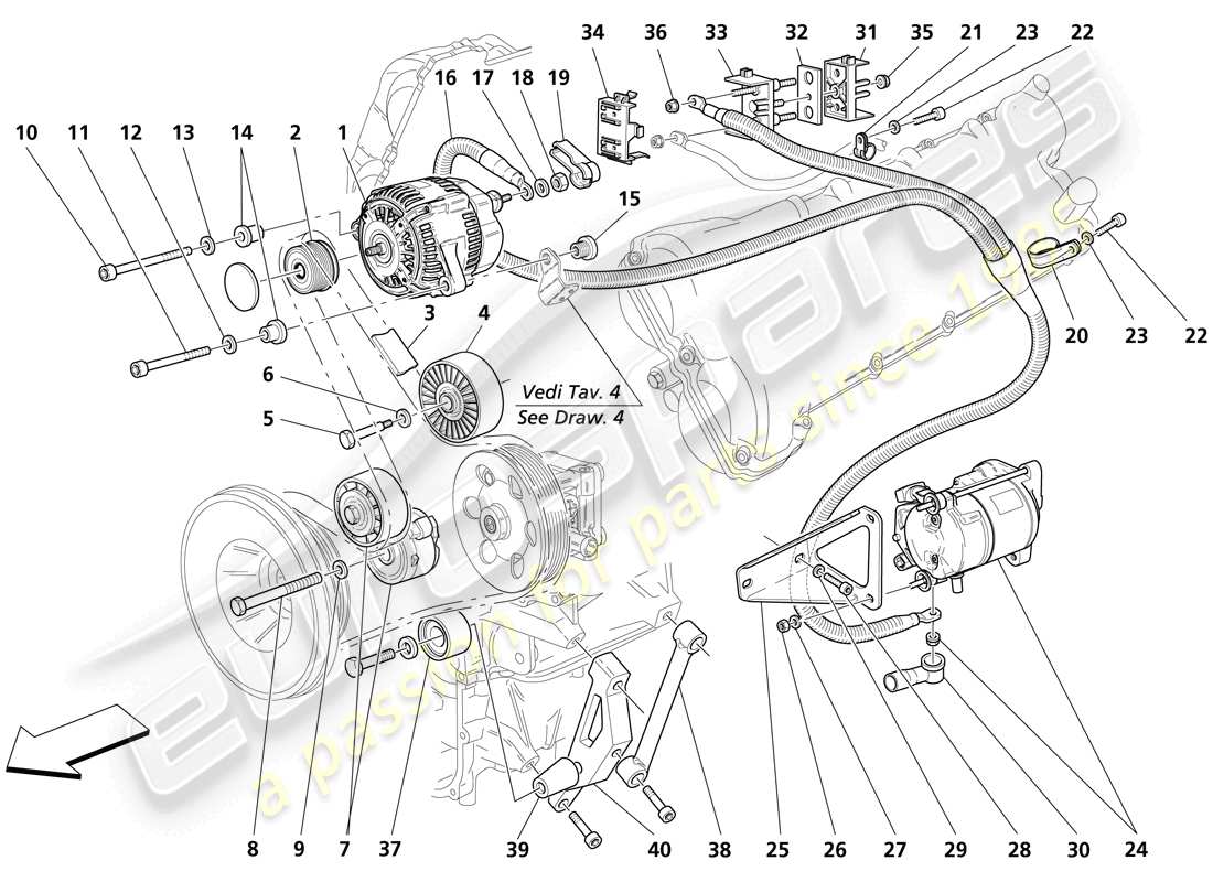maserati trofeo current generator- starting motor parts diagram