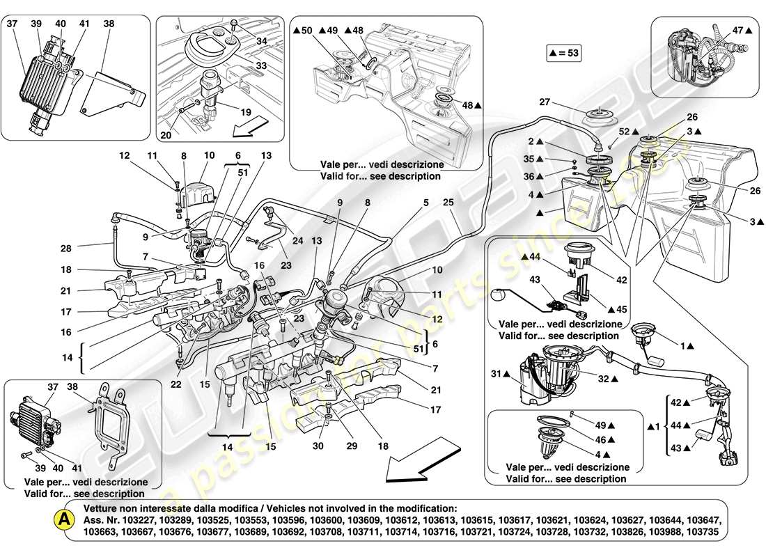 ferrari california (rhd) fuel pump and connector pipes part diagram