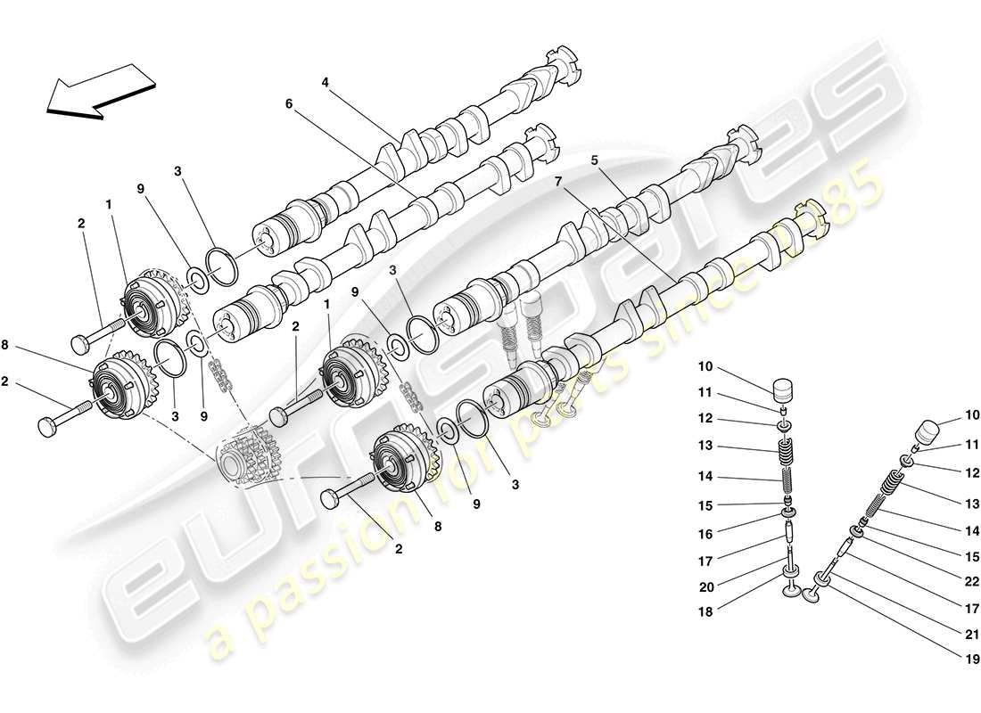 ferrari california (rhd) timing system - camshafts and valves part diagram