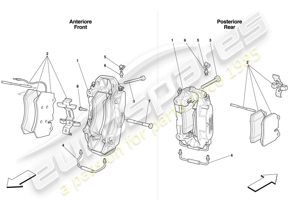 ferrari f430 scuderia spider 16m (usa) front and rear brake callipers parts diagram