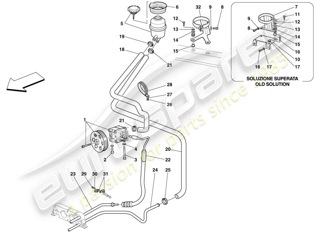 ferrari f430 spider (usa) power steering pump and reservoir parts diagram