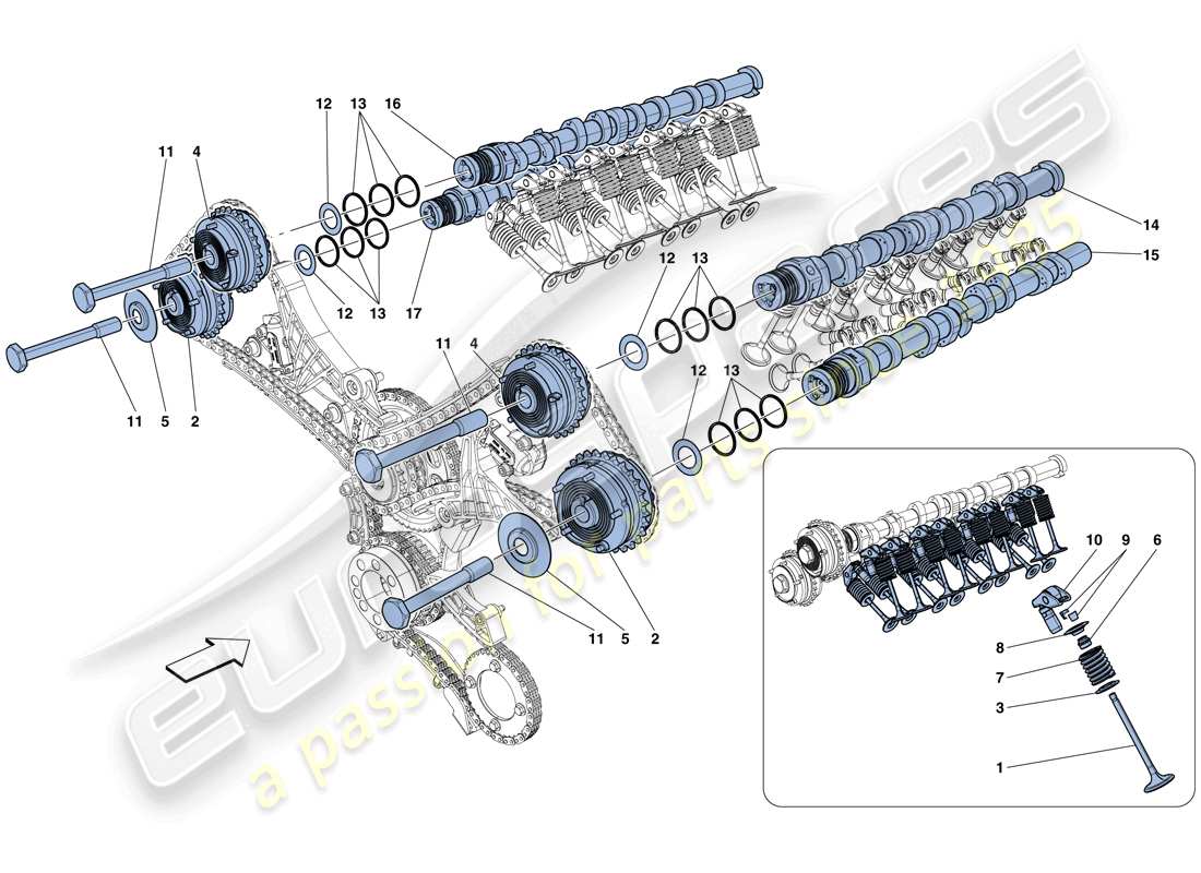 ferrari 488 gtb (rhd) timing system - tappets parts diagram