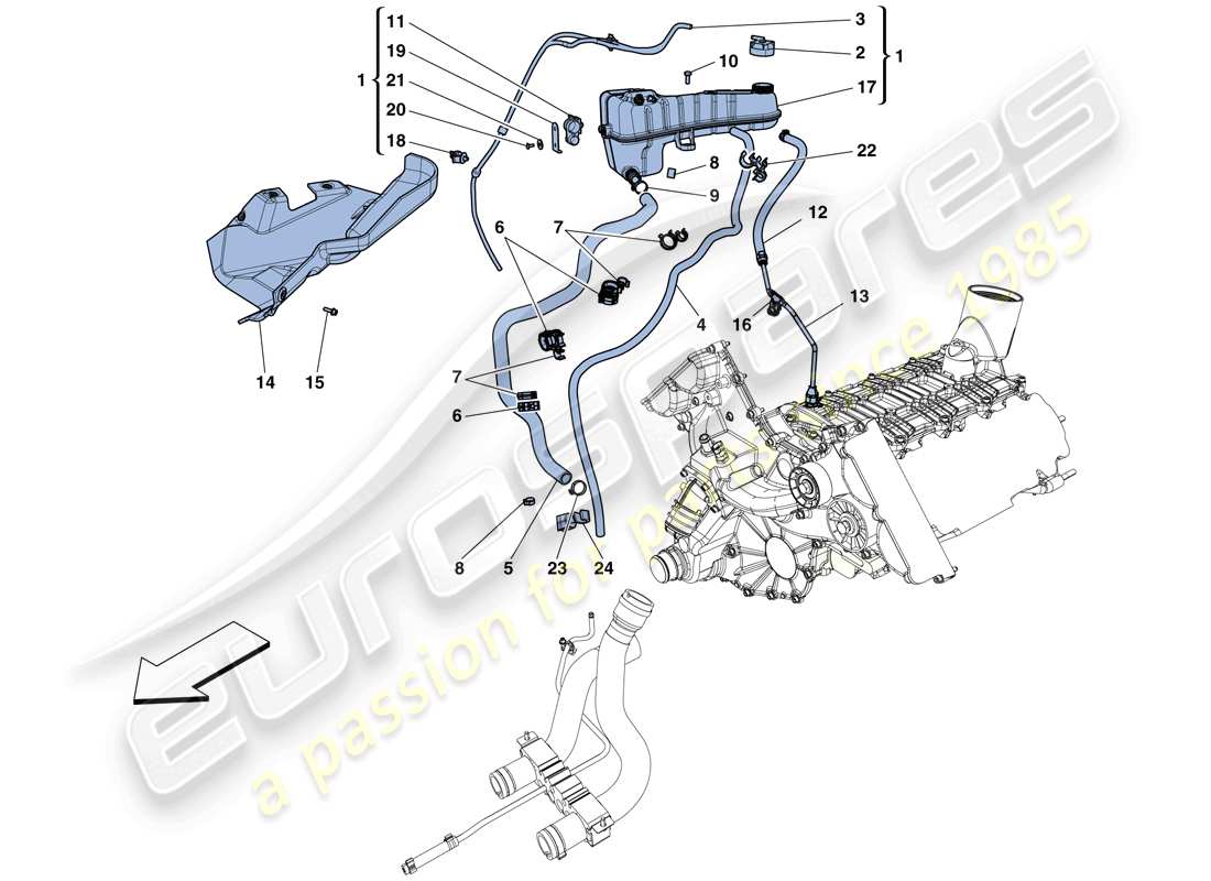 ferrari 458 italia (usa) cooling - header tank and pipes part diagram