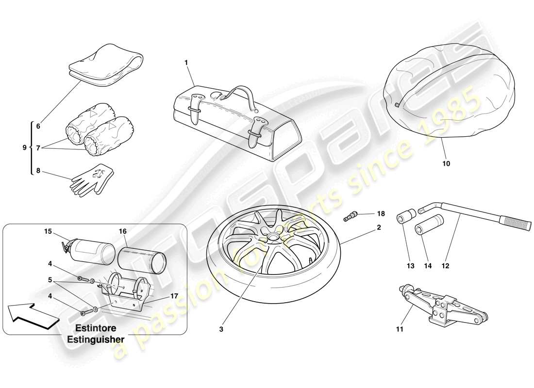 ferrari 599 gtb fiorano (europe) spare wheel and accessories parts diagram