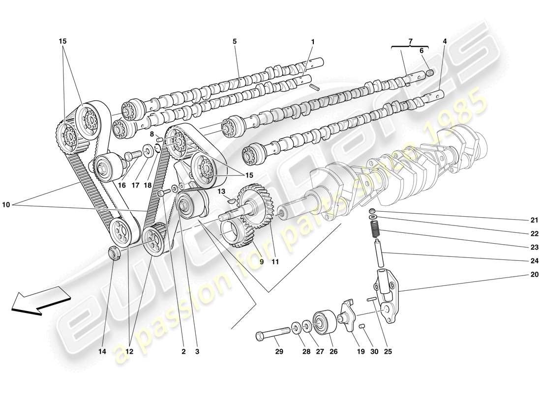 ferrari 612 scaglietti (usa) timing system - drive parts diagram