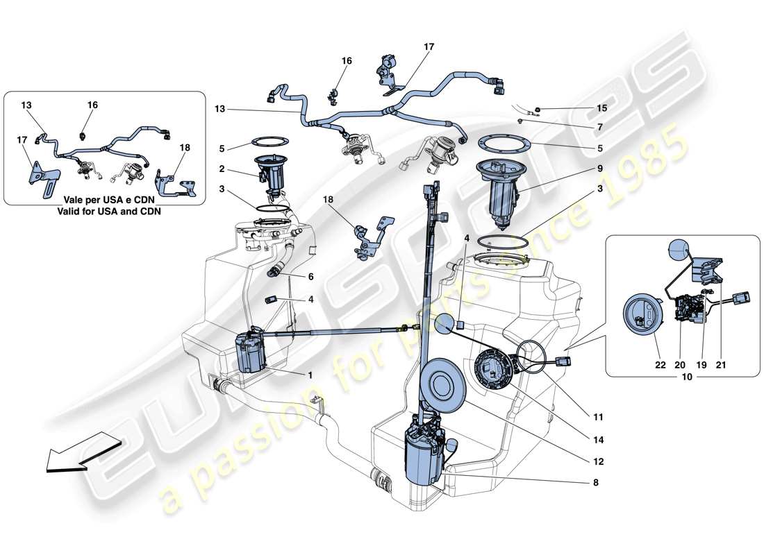 ferrari 458 spider (europe) fuel system pumps and pipes parts diagram