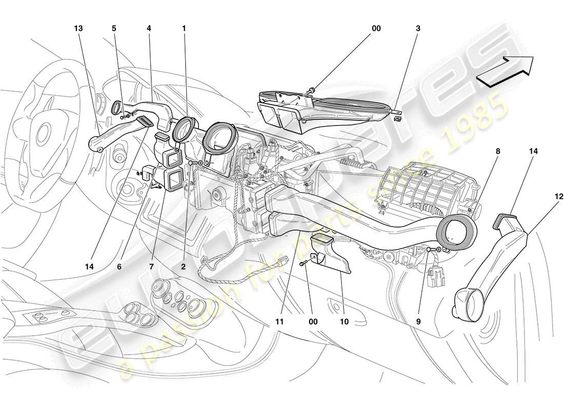 ferrari california (europe) ac unit: distribution parts diagram