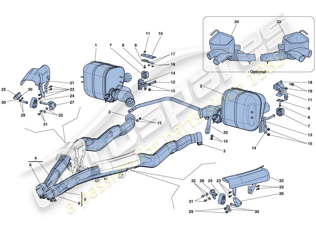 ferrari california t (europe) silencers parts diagram