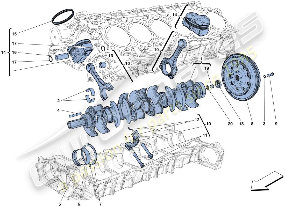 ferrari f12 tdf (usa) crankshaft - connecting rods and pistons parts diagram