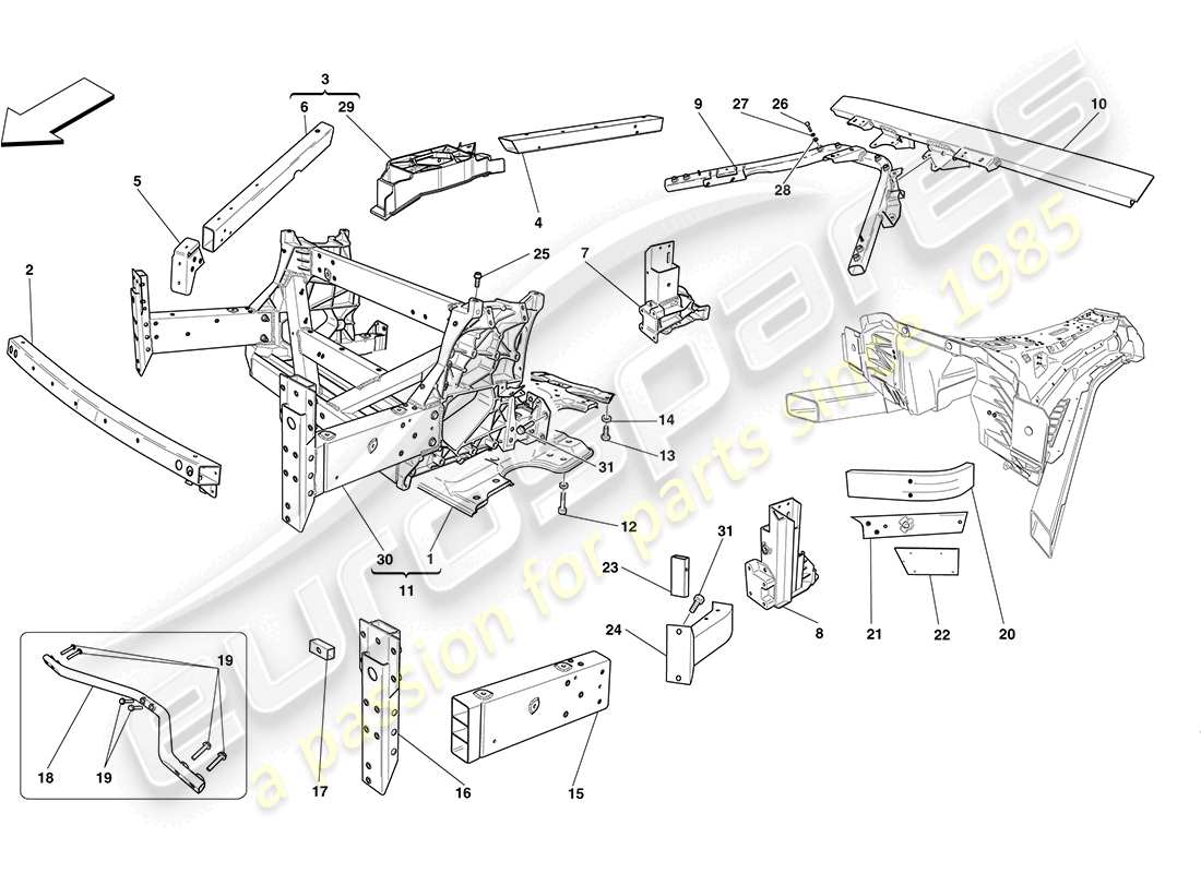 ferrari california (europe) front structures and chassis box sections parts diagram