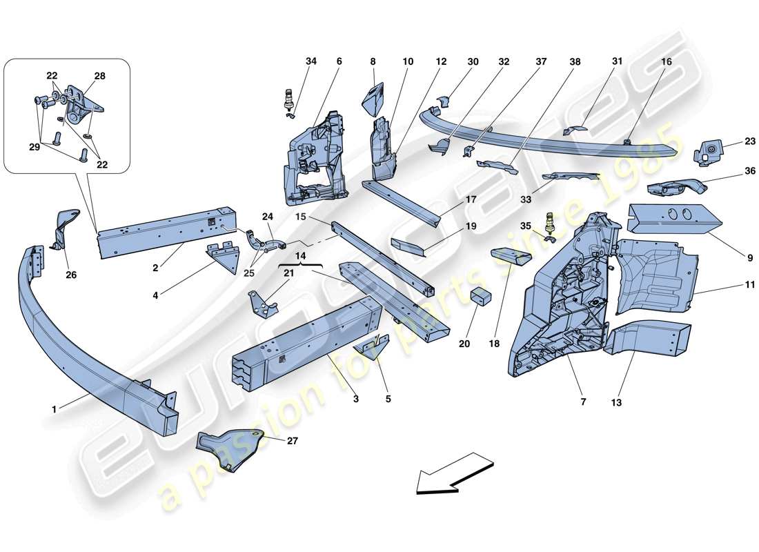 ferrari 458 speciale (usa) chassis - structure, front elements and panels part diagram