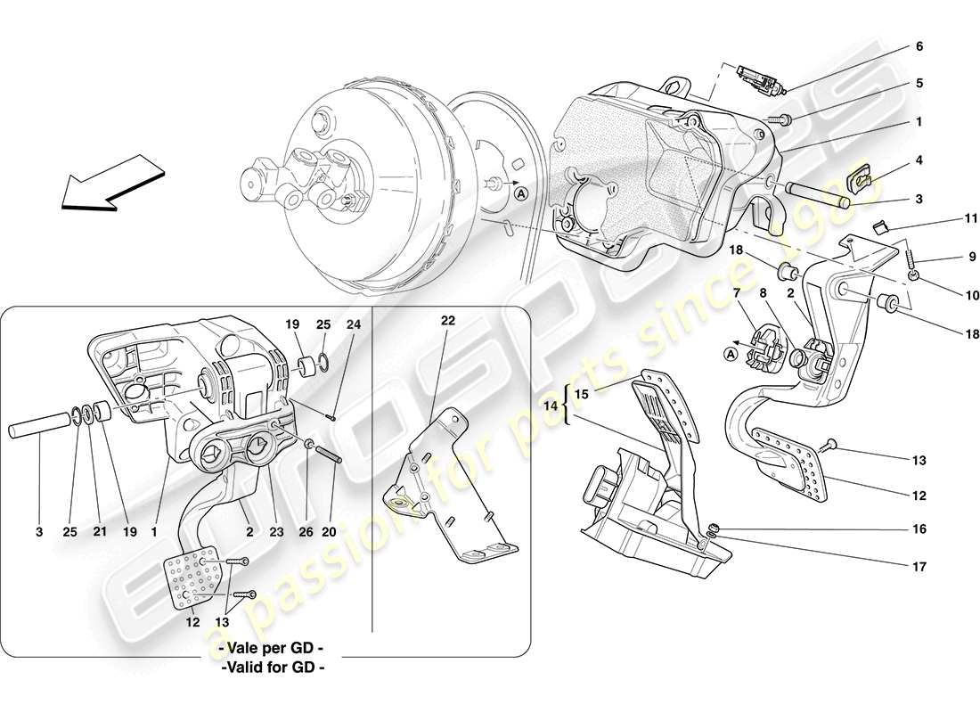 ferrari california (europe) complete pedal board assembly parts diagram