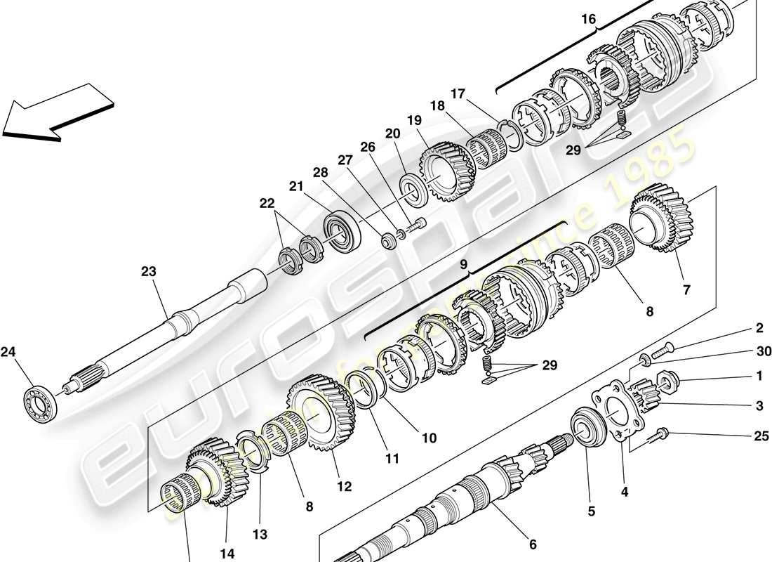 ferrari f430 coupe (rhd) primary shaft gears parts diagram