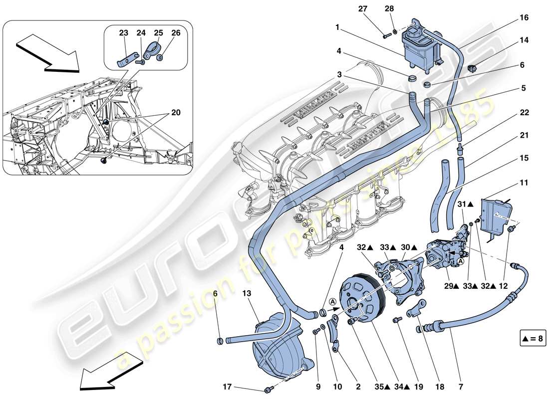 ferrari 458 speciale (usa) power steering pump and reservoir part diagram