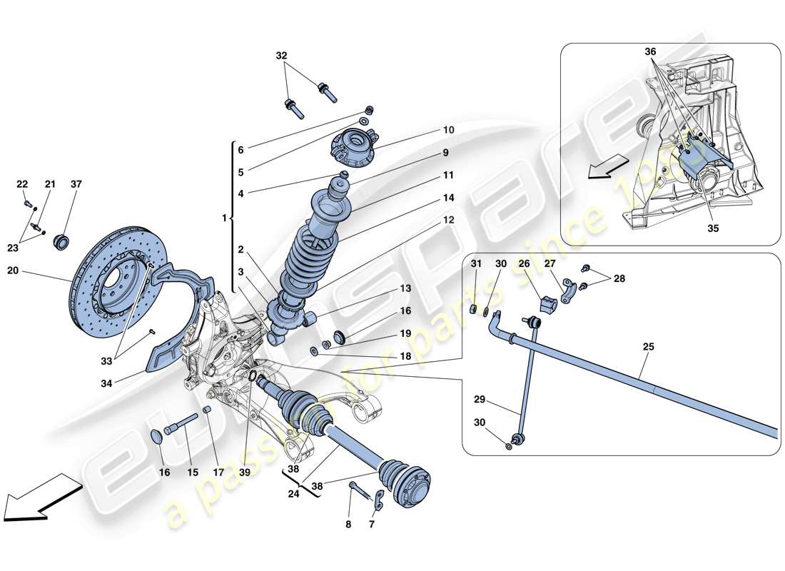 ferrari 488 gtb (rhd) rear suspension - shock absorber and brake disc parts diagram