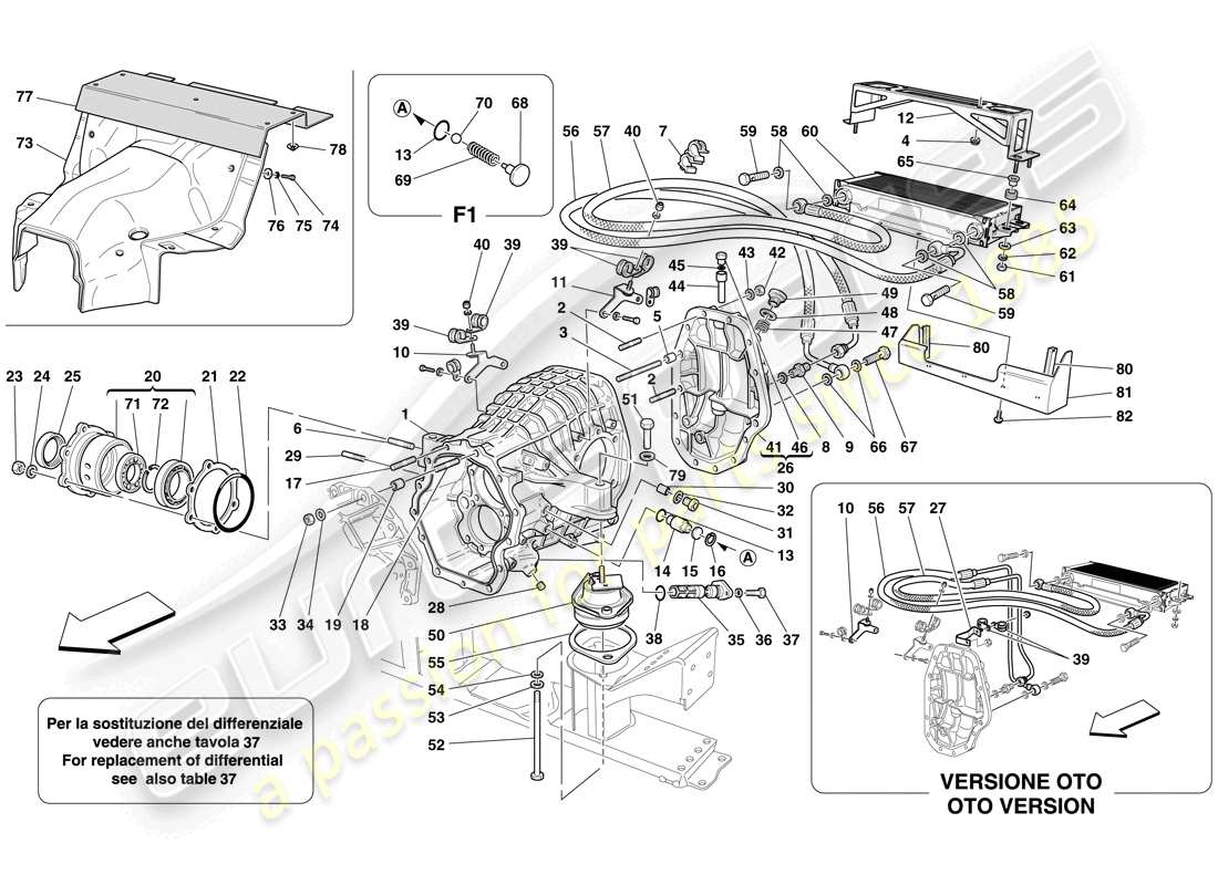 ferrari 612 sessanta (europe) differential case and gearbox cooling radiator part diagram