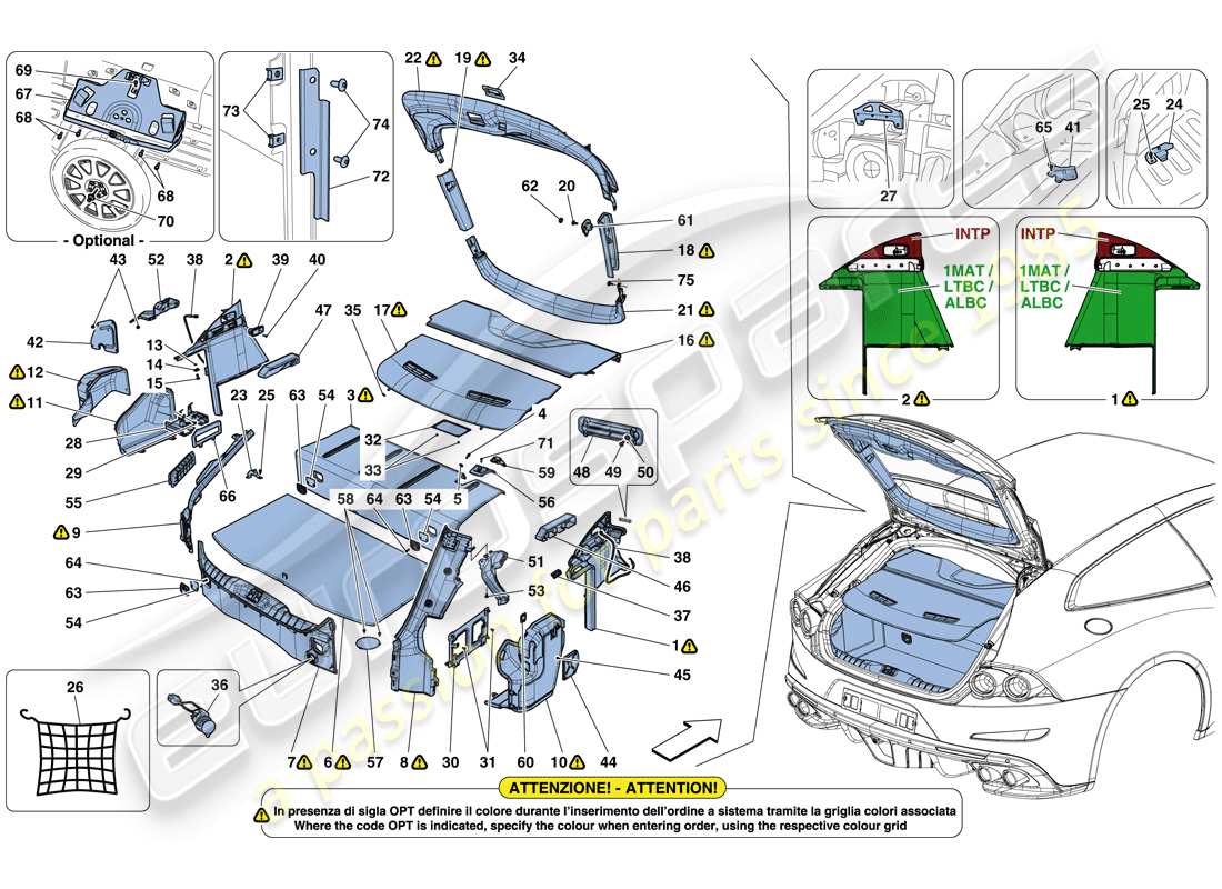 ferrari gtc4 lusso (rhd) luggage compartment mats parts diagram