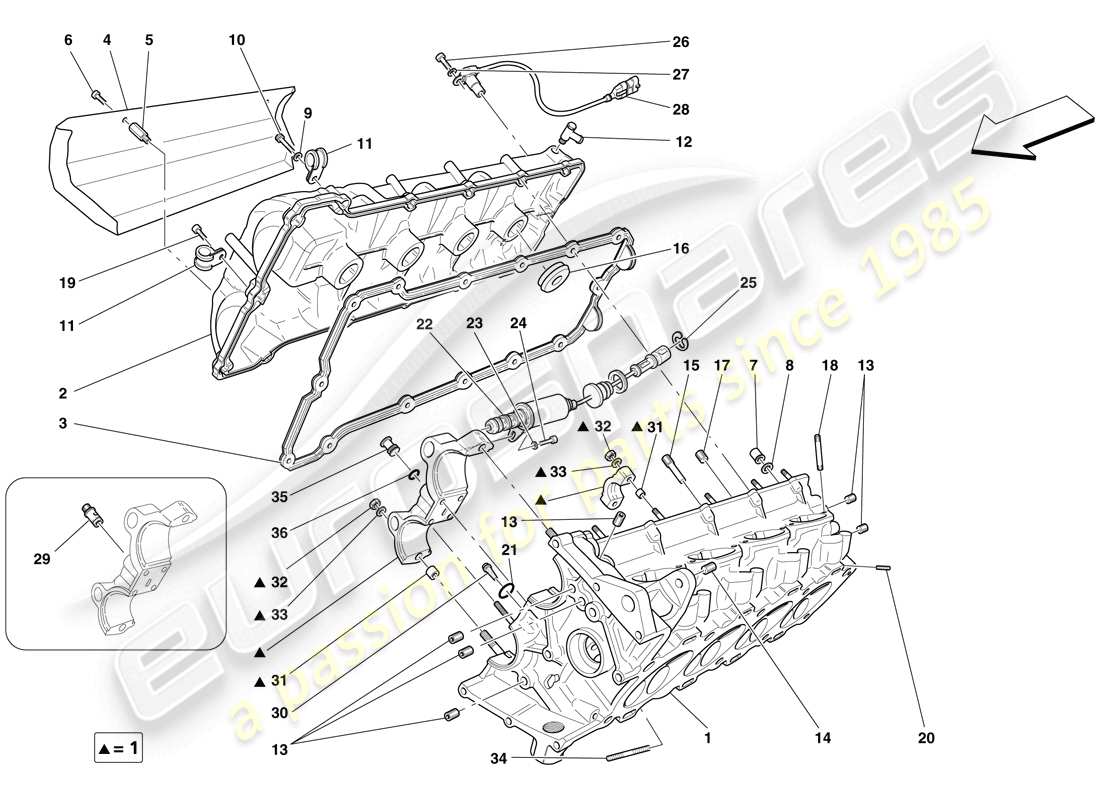 ferrari f430 spider (rhd) right hand cylinder head parts diagram