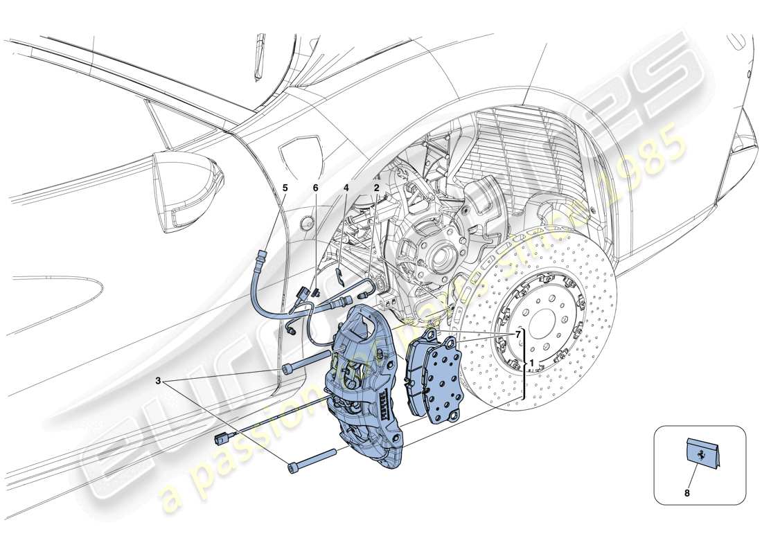 ferrari 488 spider (usa) front brake callipers parts diagram