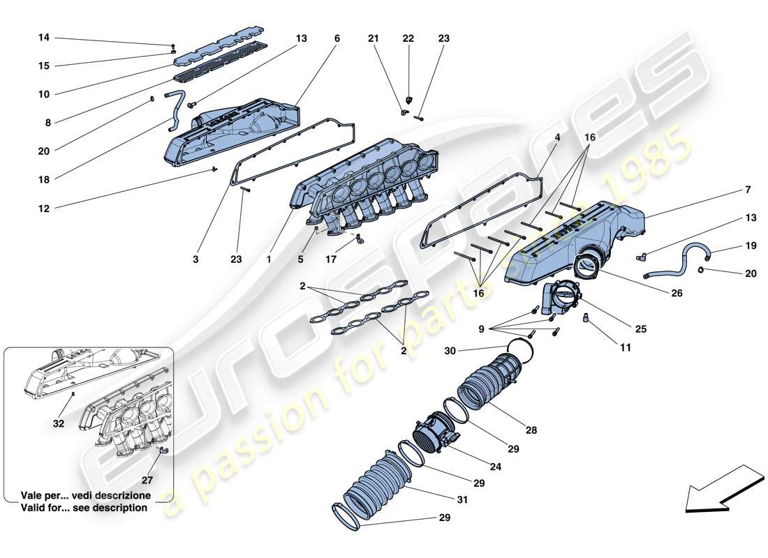ferrari gtc4 lusso (rhd) intake manifold parts diagram