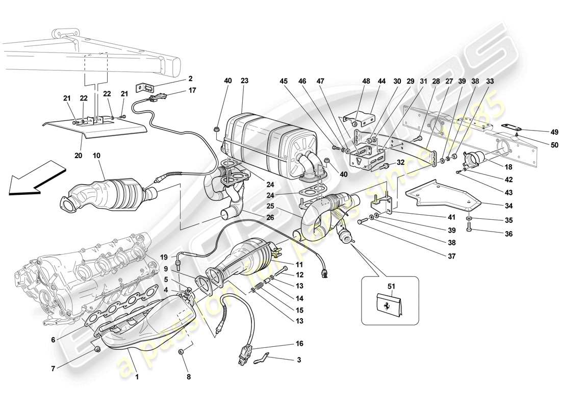 ferrari f430 scuderia spider 16m (europe) racing exhaust system part diagram