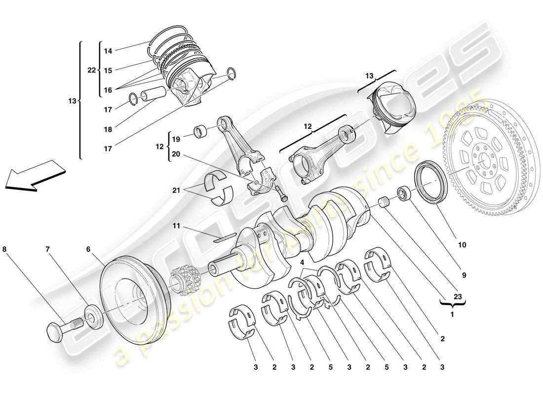 ferrari f430 scuderia spider 16m (rhd) crankshaft - connecting rods and pistons parts diagram