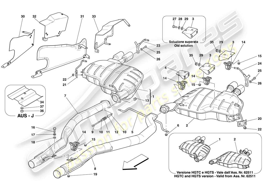 ferrari 612 scaglietti (europe) rear exhaust system parts diagram