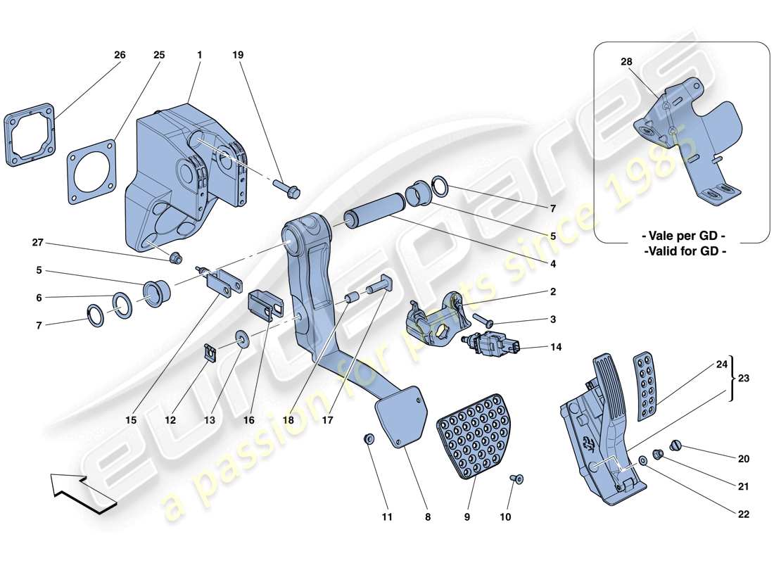 ferrari f12 berlinetta (rhd) complete pedal board assembly parts diagram