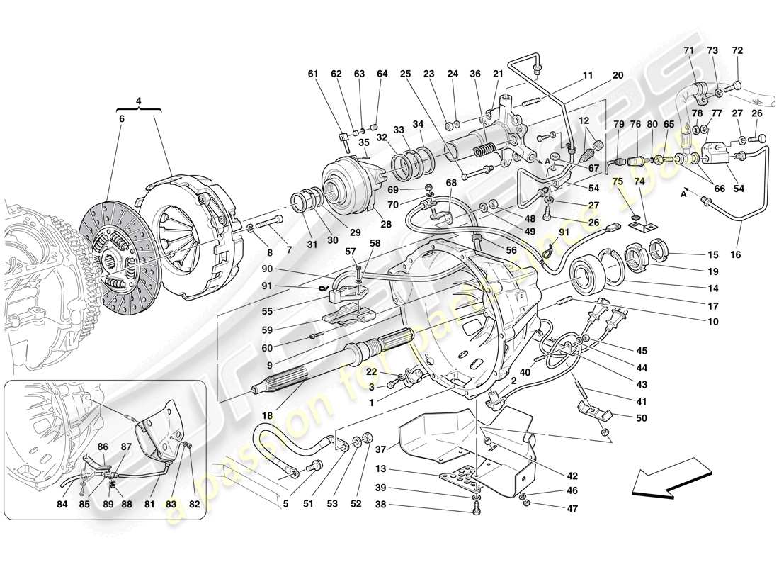 ferrari 612 sessanta (europe) clutch and controls parts diagram