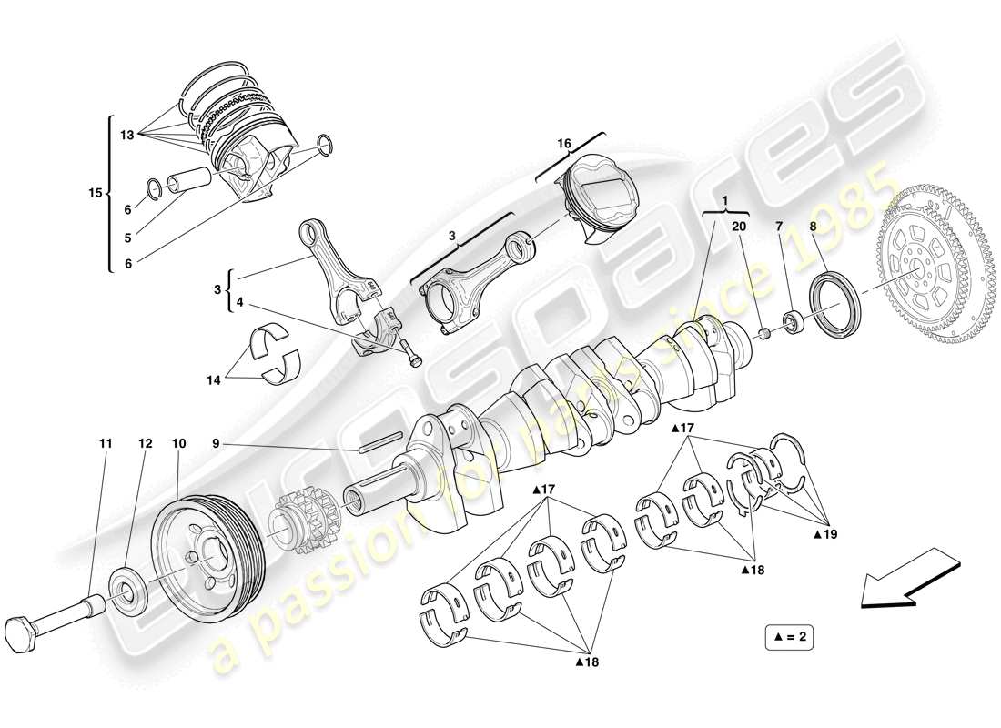 ferrari 599 sa aperta (usa) crankshaft - connecting rods and pistons parts diagram