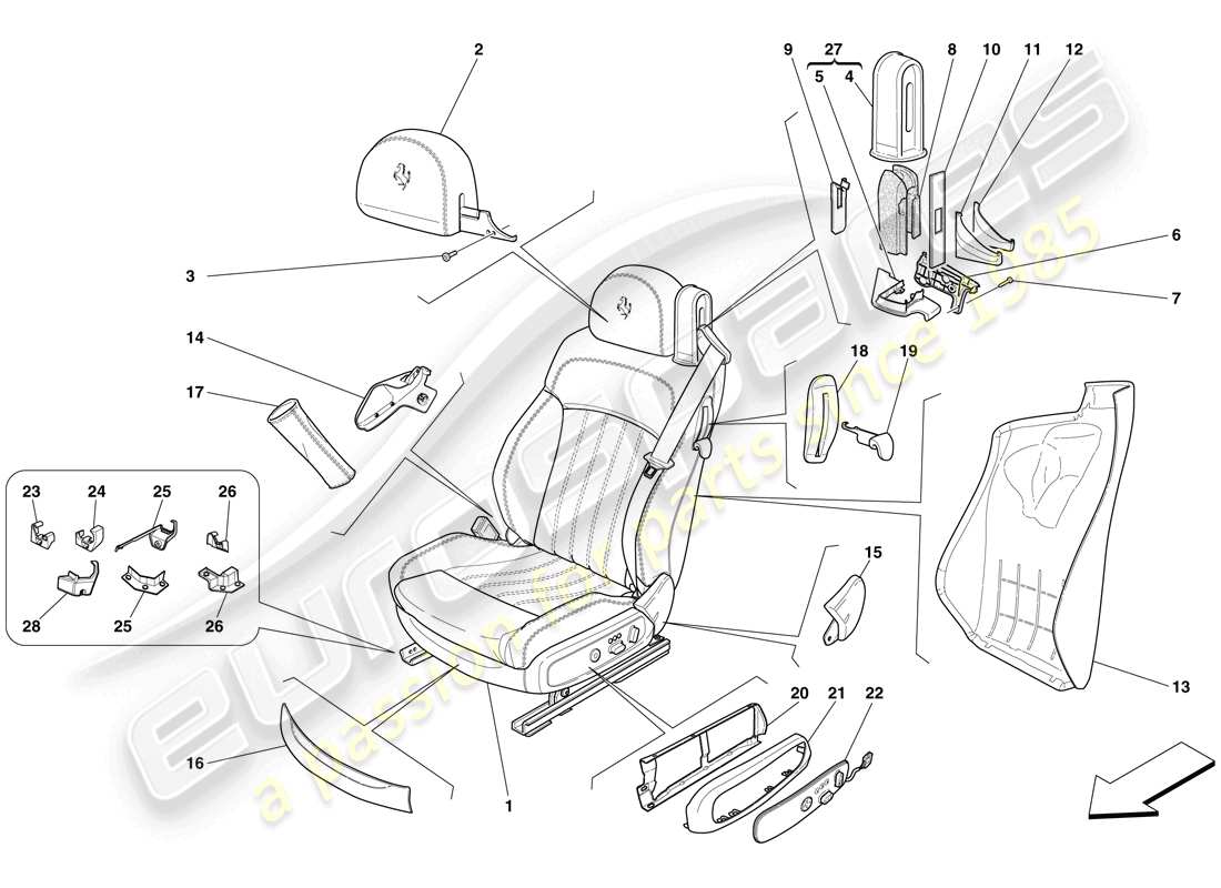 ferrari 612 sessanta (europe) electric front seat - trim and accessories part diagram