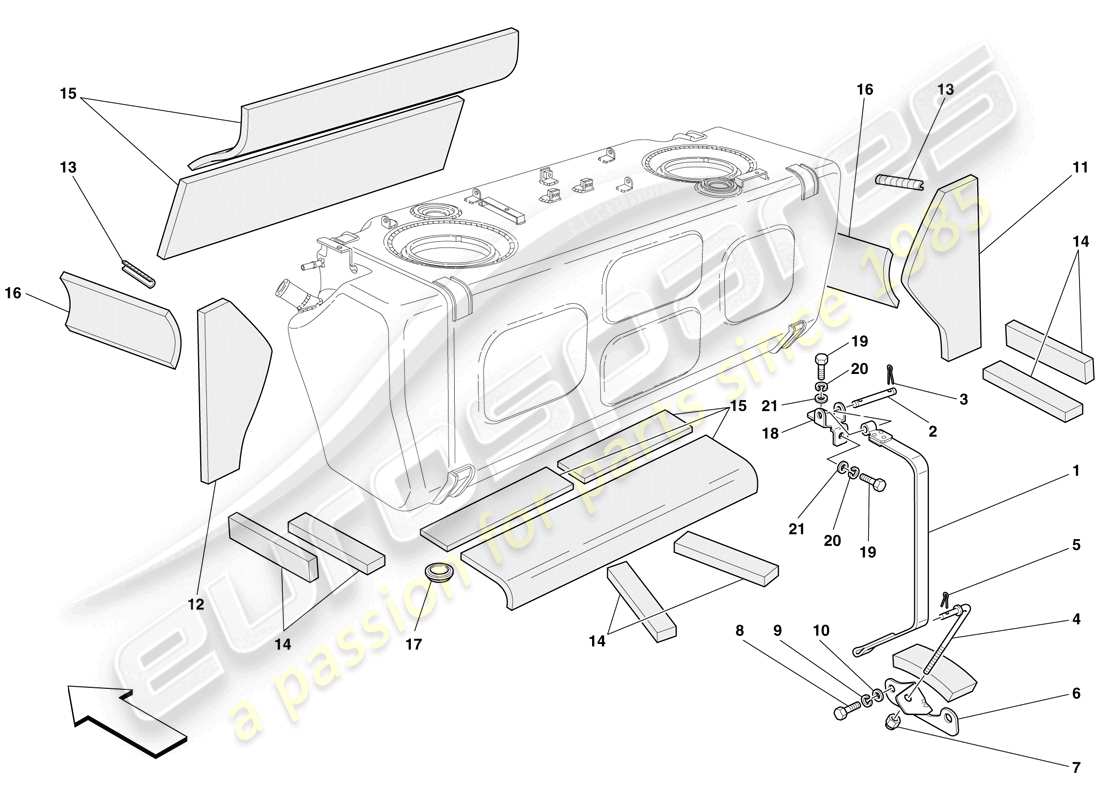 ferrari 612 sessanta (europe) fuel tank - insulation and protection part diagram