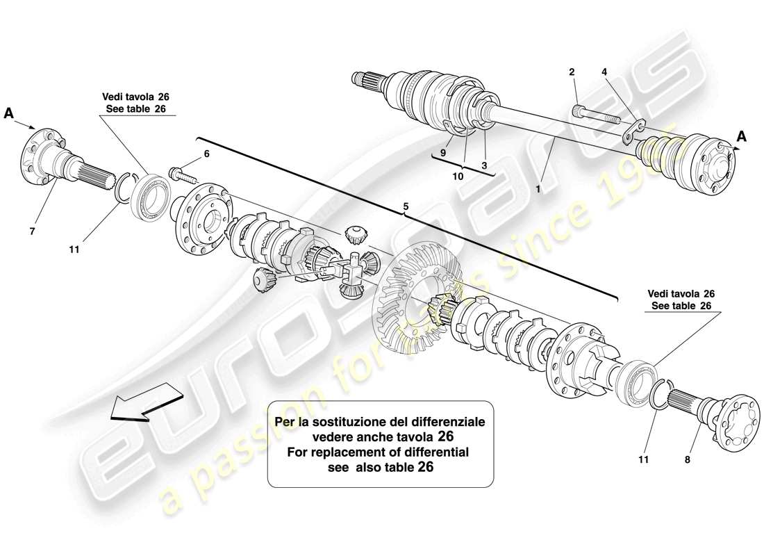 ferrari 599 sa aperta (usa) differential and axle shaft parts diagram