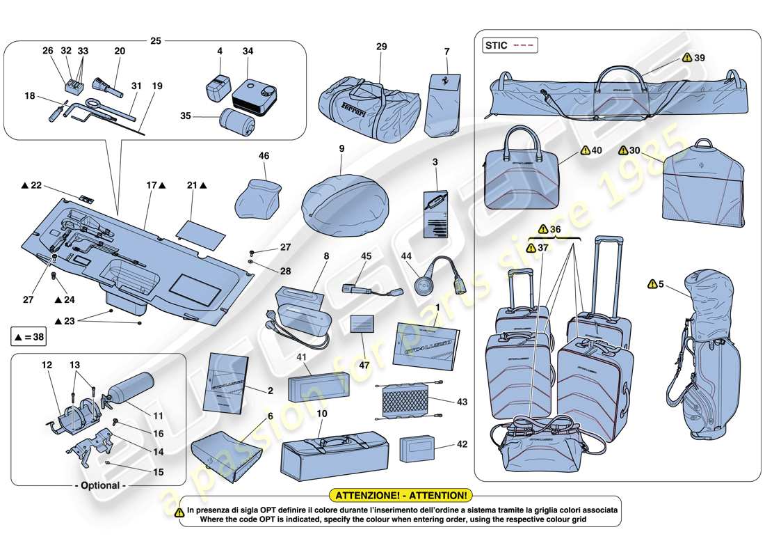 ferrari gtc4 lusso (rhd) tools and accessories provided with vehicle parts diagram