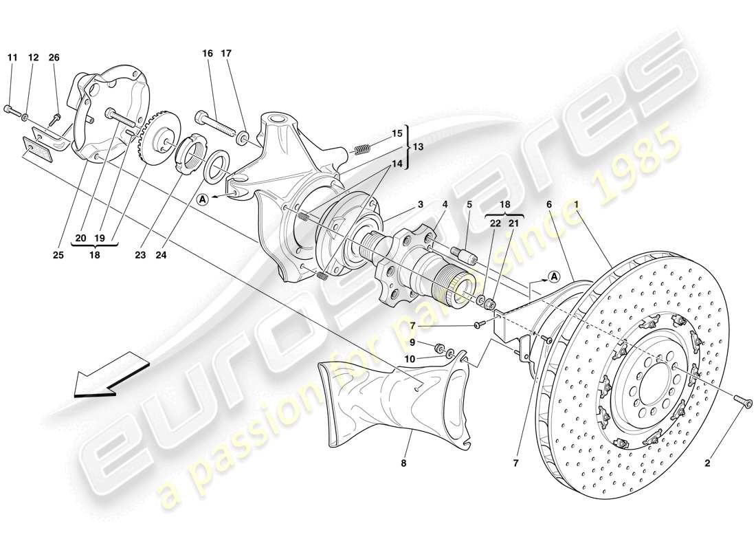 maserati mc12 front brake disc and steering knuckle parts diagram