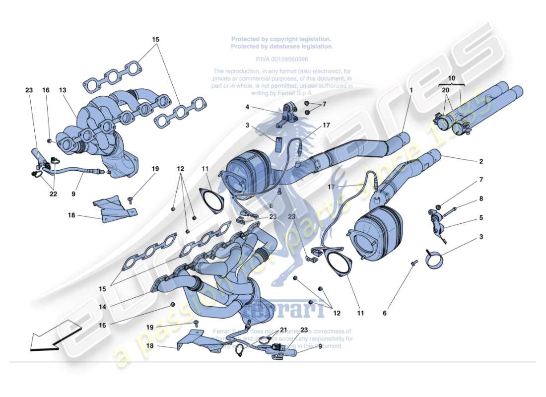 ferrari gtc4 lusso (rhd) pre-catalytic converters and catalytic converters parts diagram