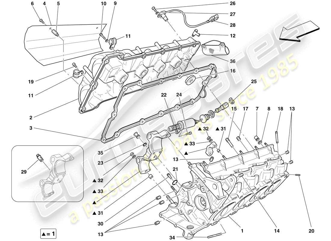 ferrari f430 scuderia (usa) right hand cylinder head part diagram