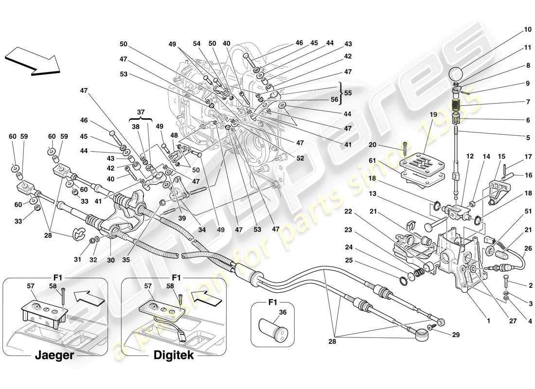 ferrari f430 spider (usa) external gearbox controls parts diagram