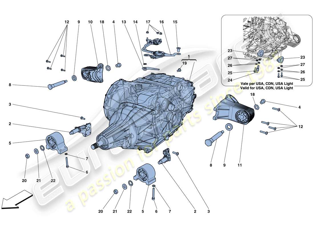 ferrari gtc4 lusso (rhd) gearbox housing parts diagram
