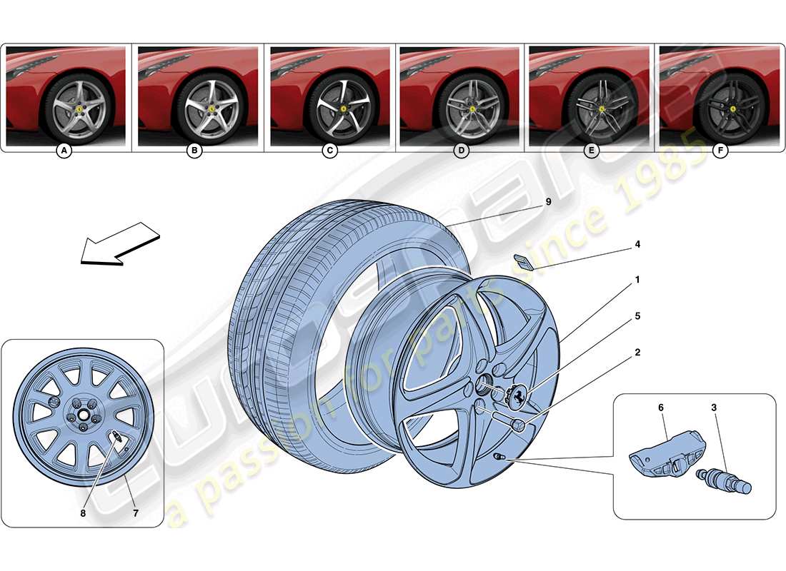 ferrari ff (rhd) wheels parts diagram