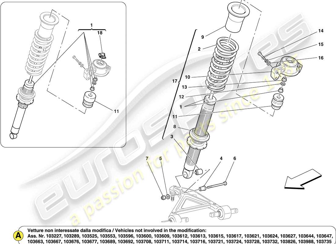 ferrari california (europe) front shock absorber components parts diagram