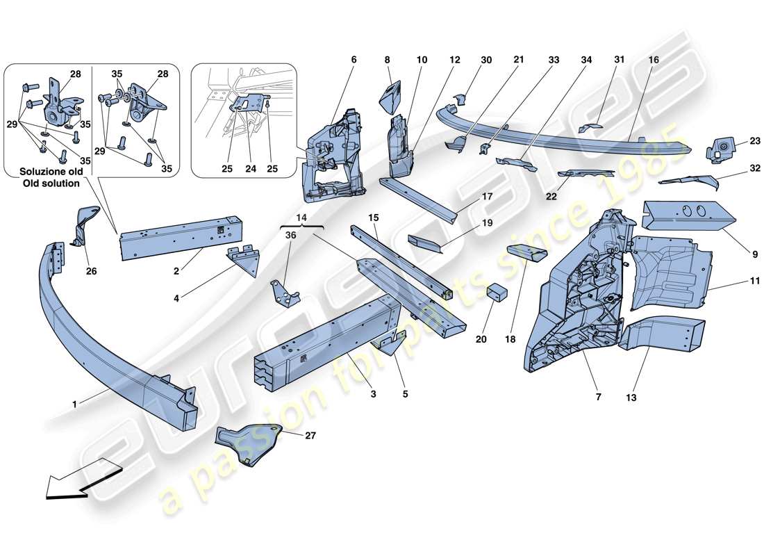 ferrari 458 spider (europe) chassis - structure, front elements and panels parts diagram