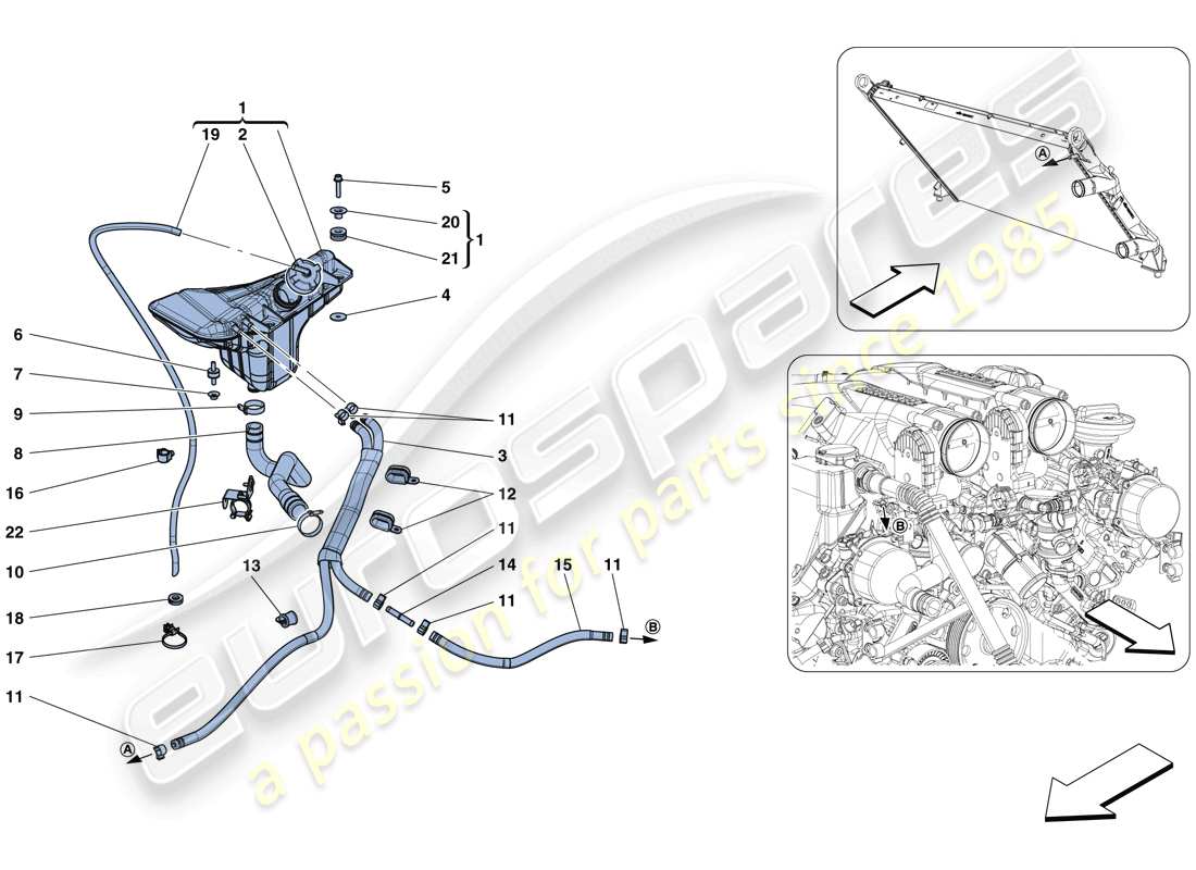 ferrari gtc4 lusso t (rhd) cooling - header tank and pipes parts diagram
