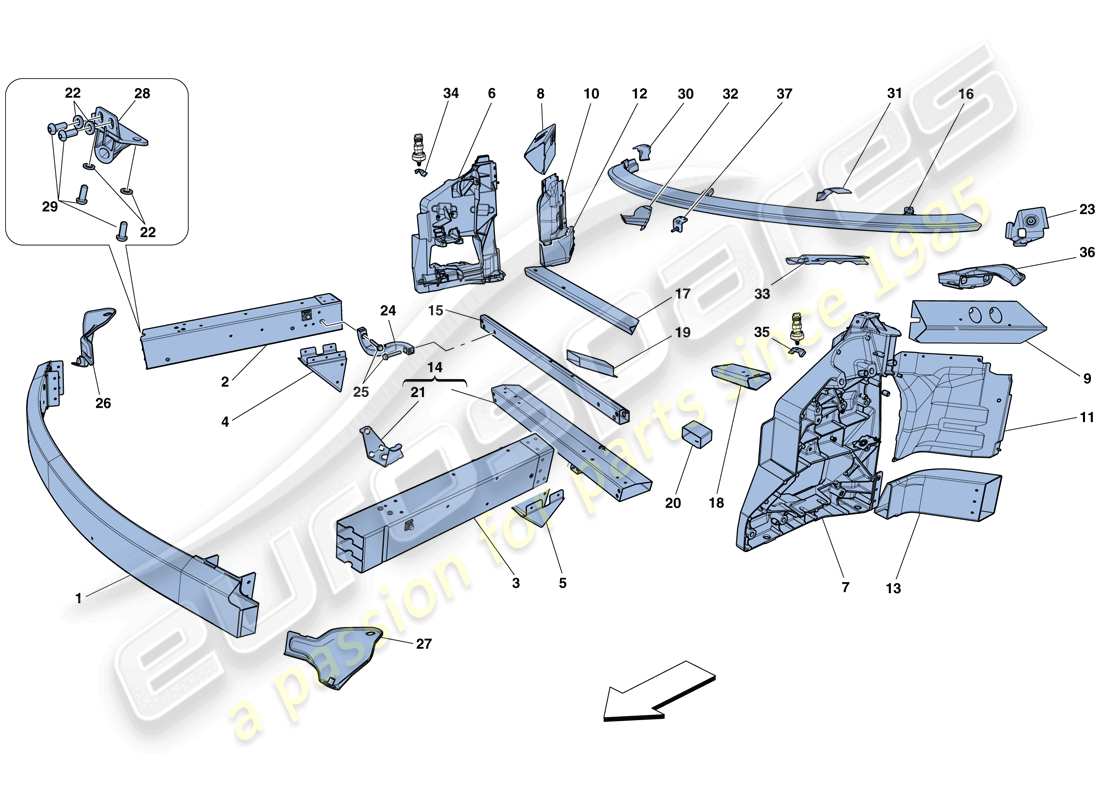 ferrari 458 speciale aperta (rhd) chassis - structure, front elements and panels parts diagram