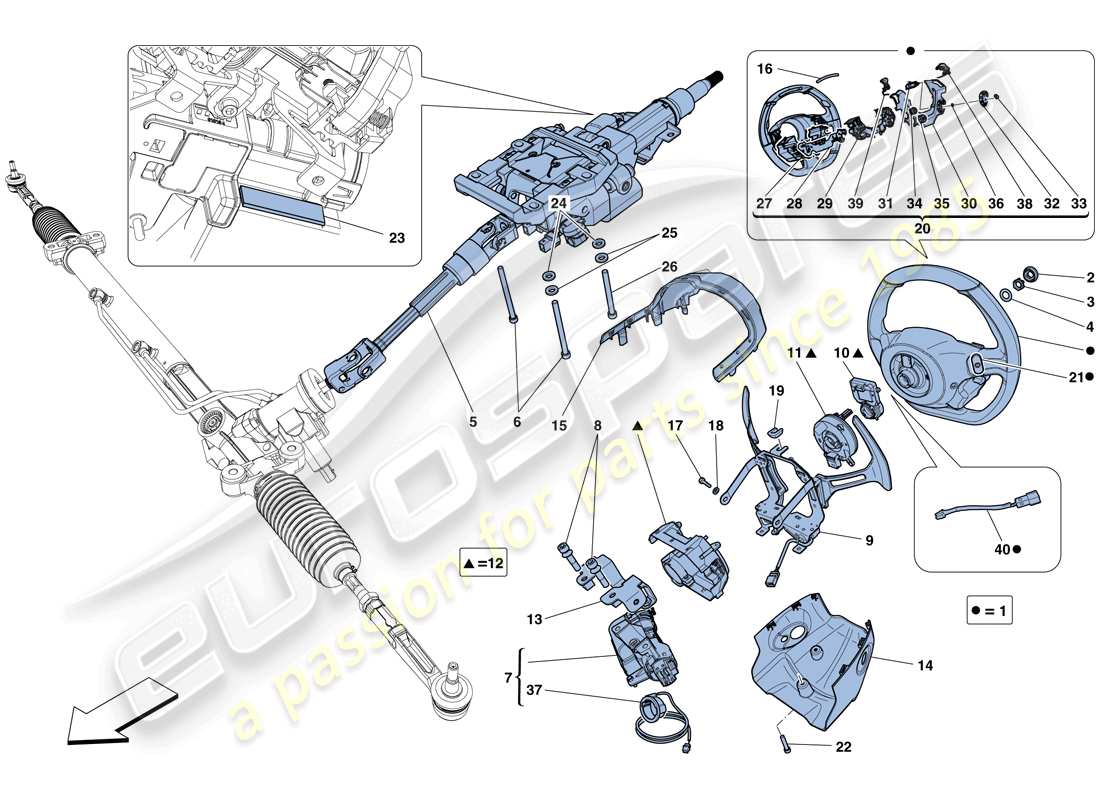 ferrari 458 spider (rhd) steering control parts diagram